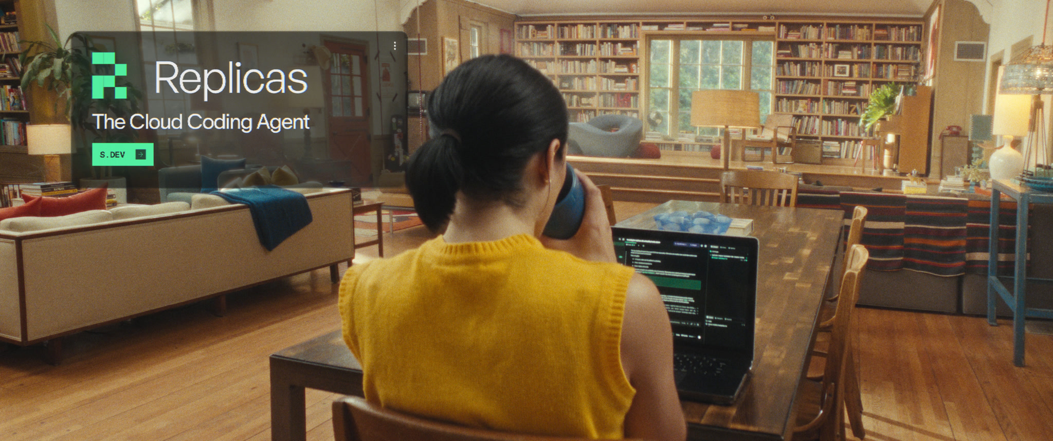 Replicas AI — Replicas brand frame over the room